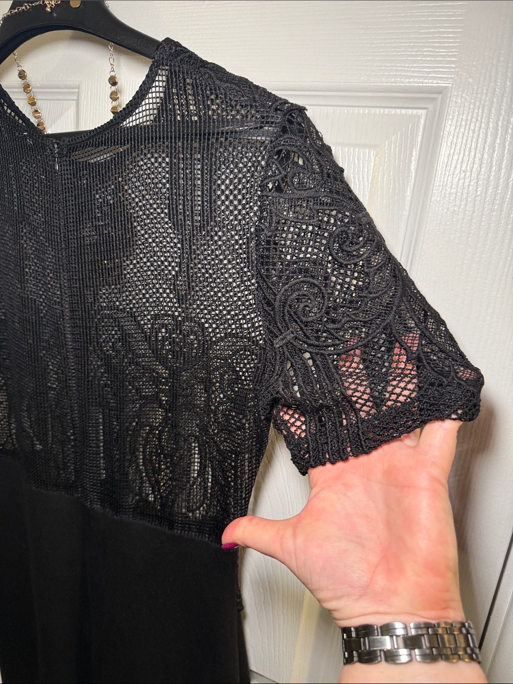 Zara Black Lace Mesh Midi Dress Bodycon Cocktail Party L - Picture 7 of 8